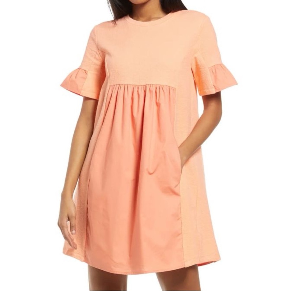 English Factory Solid Minidress in Coral